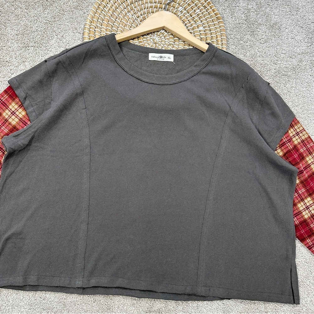 SOLD | Natural Life Penny Layered Knee Tee Top Longsleeve Boho in Charcoal Multi - Picture 4 of 14